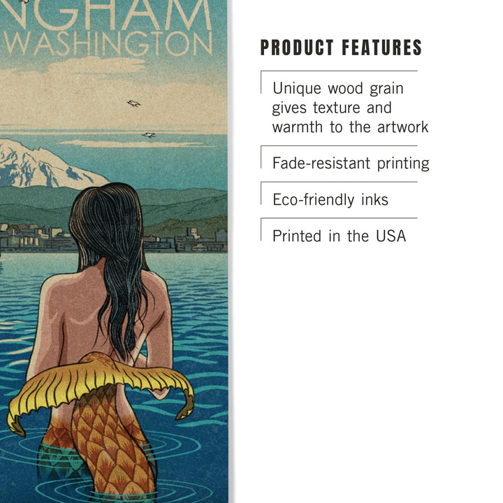 Bellingham, Washington, Mermaid & Mount Baker, Lantern Press Artwork, Wood Signs and Postcards Wood Lantern Press 