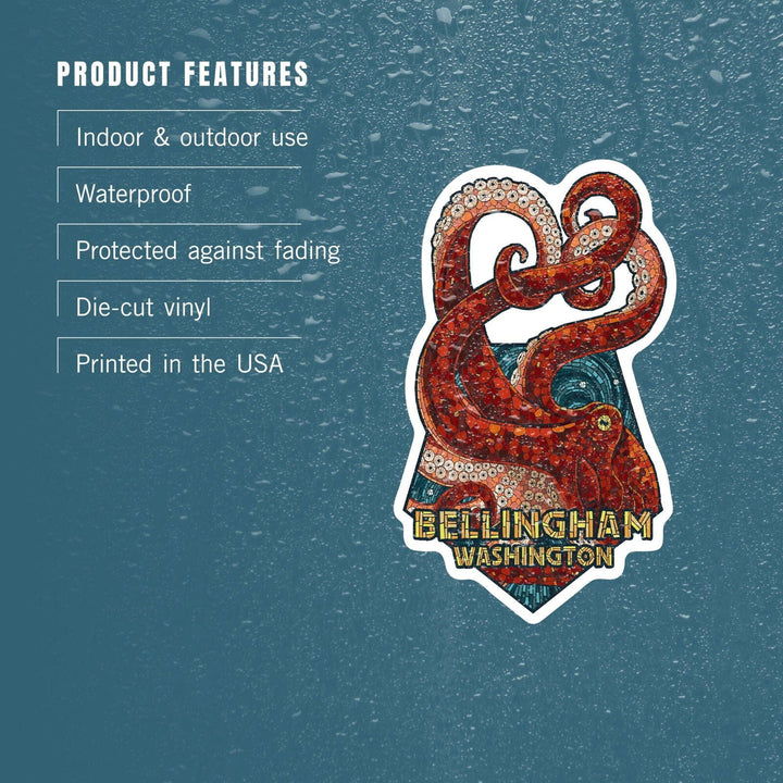 Bellingham, Washington, Mosaic Octopus, Contour, Lantern Press Artwork, Vinyl Sticker Sticker Lantern Press 