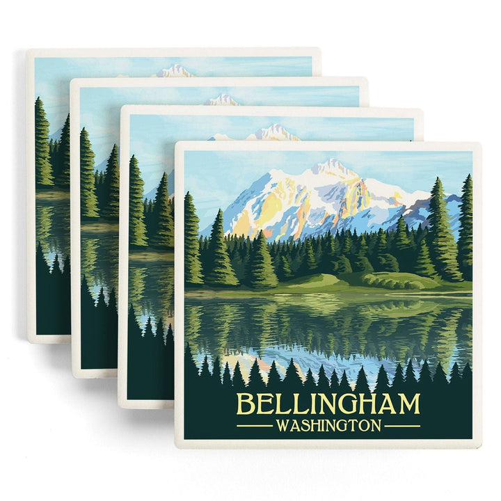 Bellingham, Washington, Mount Shuksan, Lantern Press Artwork, Coaster Set Coasters Lantern Press 