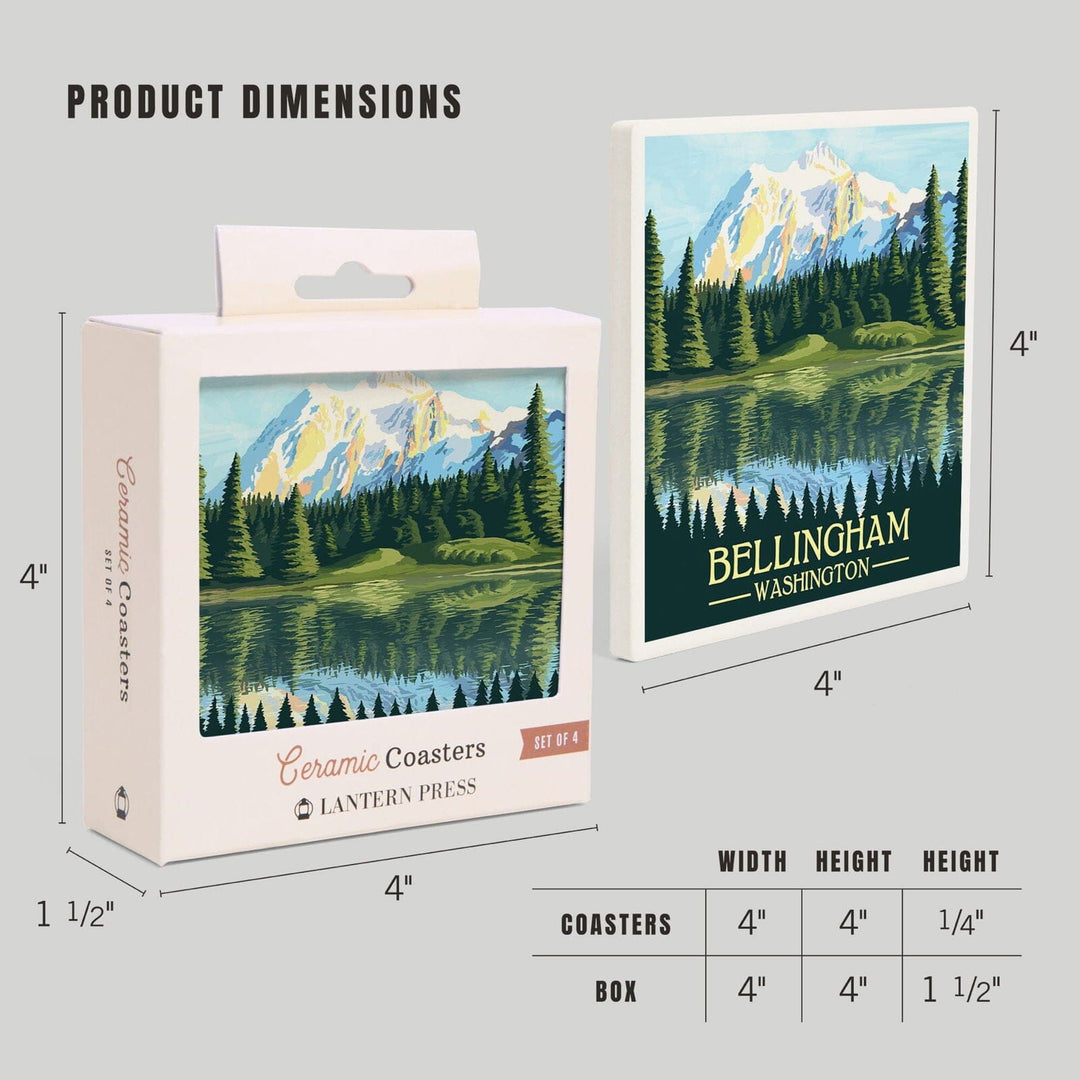 Bellingham, Washington, Mount Shuksan, Lantern Press Artwork, Coaster Set Coasters Lantern Press 