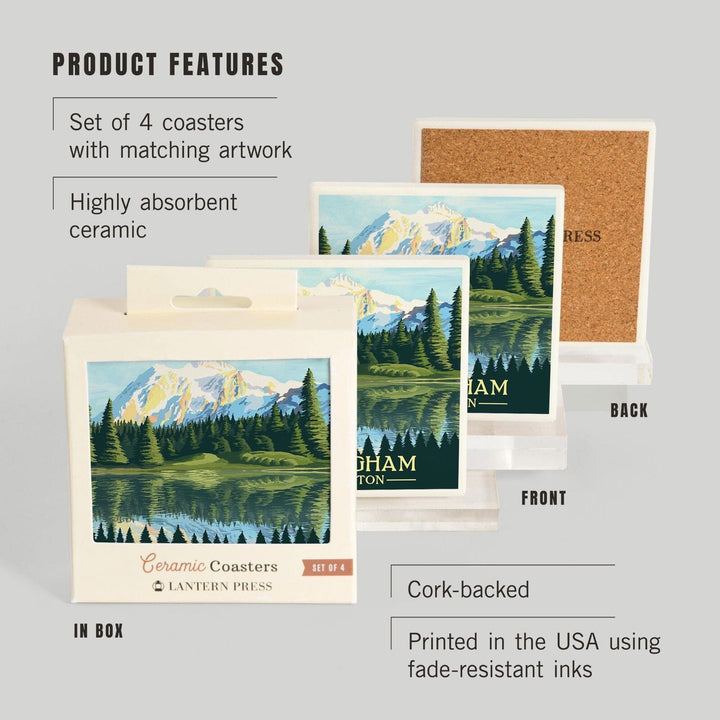 Bellingham, Washington, Mount Shuksan, Lantern Press Artwork, Coaster Set Coasters Lantern Press 