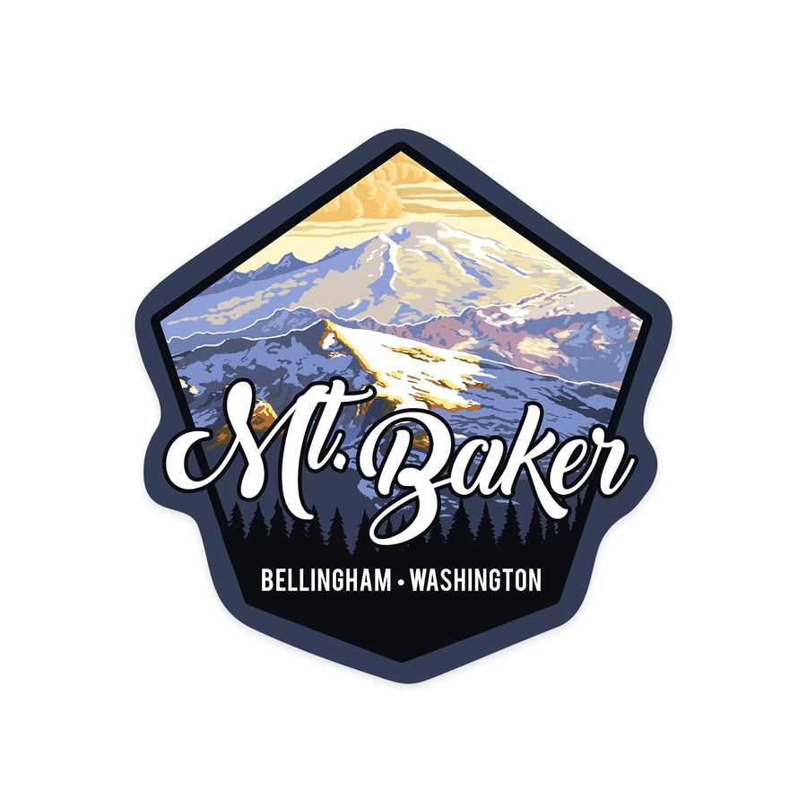 Bellingham, Washington, Mt. Baker, Contour, Lantern Press Artwork, Vinyl Sticker Sticker Lantern Press 