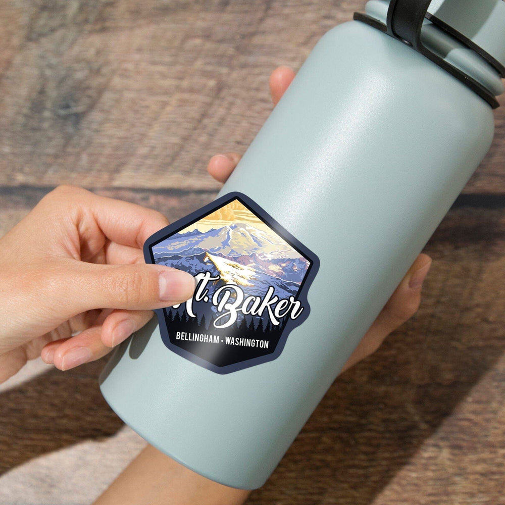 Bellingham, Washington, Mt. Baker, Contour, Lantern Press Artwork, Vinyl Sticker Sticker Lantern Press 