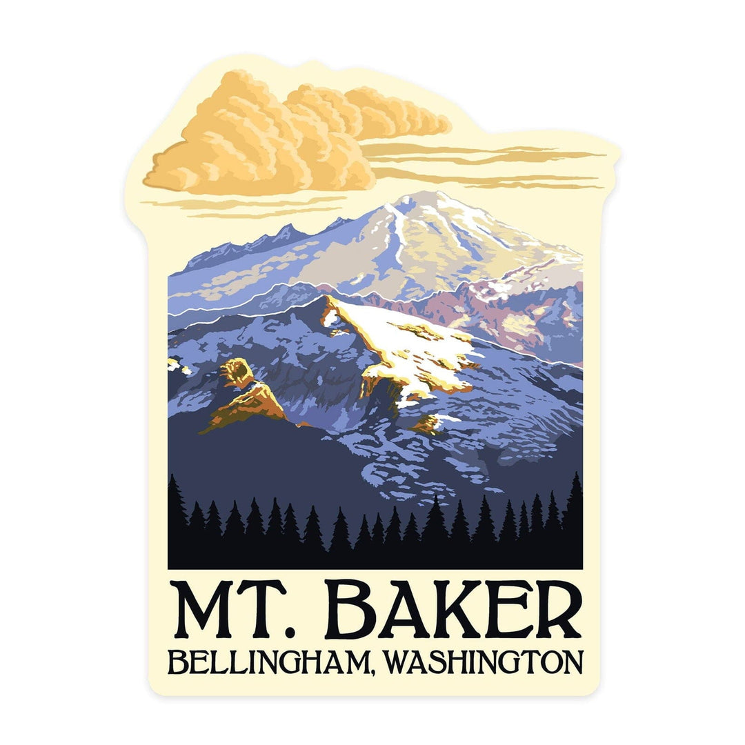 Bellingham, Washington, Mt. Baker with Yellow Clouds, Contour, Vinyl Sticker Sticker Lantern Press 