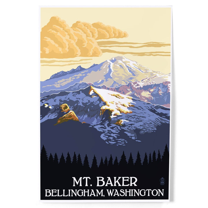 Bellingham, Washington, Mt. Baker with Yellow Clouds Lantern Press Artwork, Art & Giclee Prints Art Lantern Press 