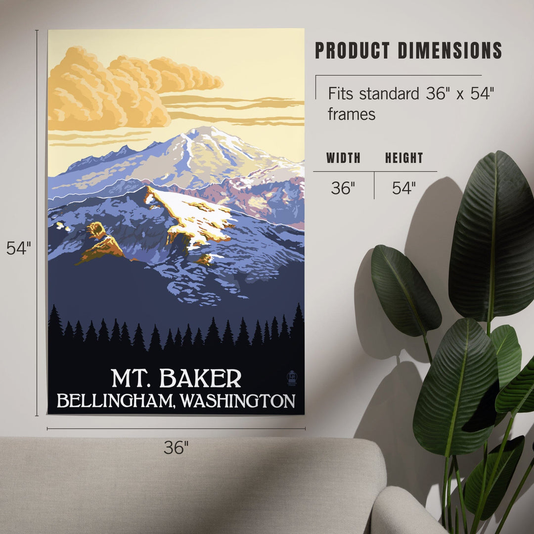 Bellingham, Washington, Mt. Baker with Yellow Clouds Lantern Press Artwork, Art & Giclee Prints Art Lantern Press 