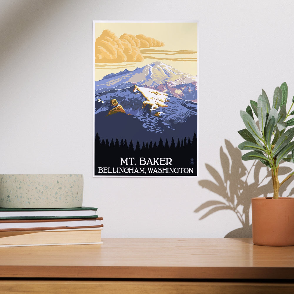 Bellingham, Washington, Mt. Baker with Yellow Clouds Lantern Press Artwork, Art & Giclee Prints Art Lantern Press 