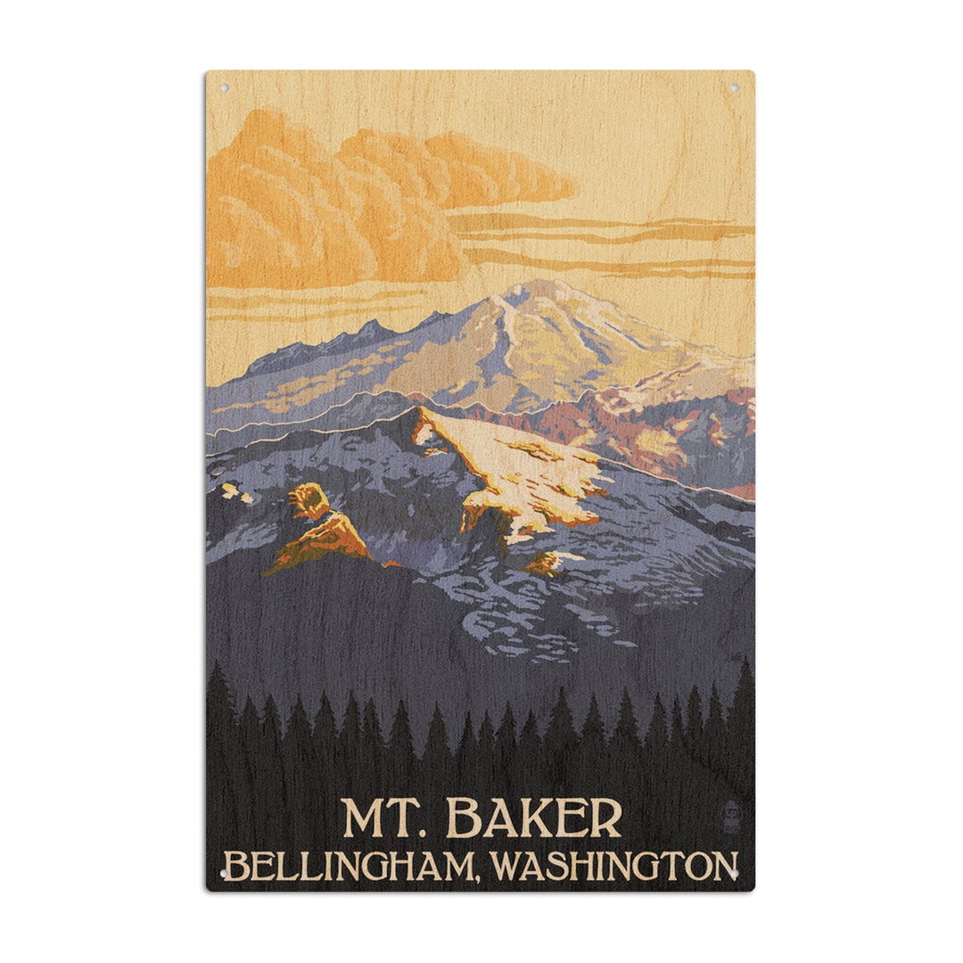 Bellingham, Washington, Mt. Baker with Yellow Clouds Lantern Press Artwork, Wood Signs and Postcards Wood Lantern Press 10 x 15 Wood Sign 