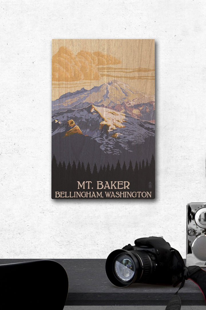 Bellingham, Washington, Mt. Baker with Yellow Clouds Lantern Press Artwork, Wood Signs and Postcards Wood Lantern Press 12 x 18 Wood Gallery Print 