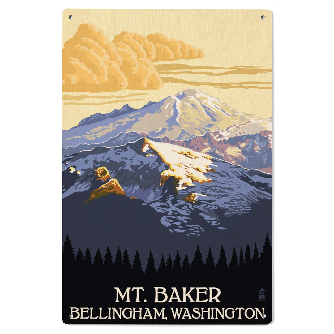 Bellingham, Washington, Mt. Baker with Yellow Clouds Lantern Press Artwork, Wood Signs and Postcards Wood Lantern Press 