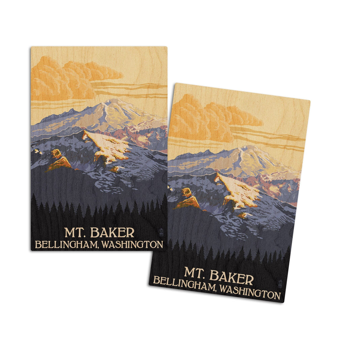 Bellingham, Washington, Mt. Baker with Yellow Clouds Lantern Press Artwork, Wood Signs and Postcards Wood Lantern Press 4x6 Wood Postcard Set 
