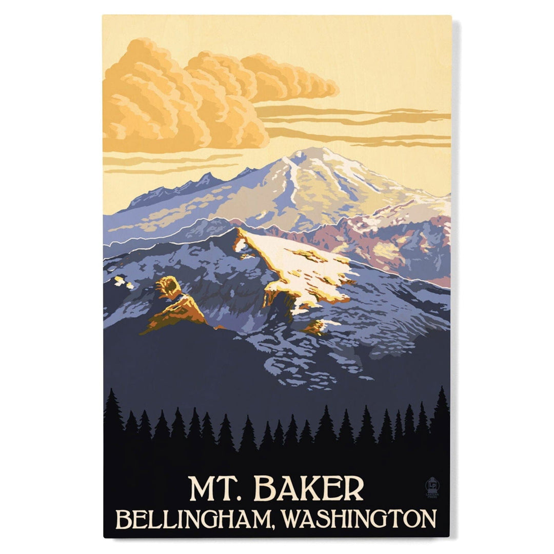 Bellingham, Washington, Mt. Baker with Yellow Clouds Lantern Press Artwork, Wood Signs and Postcards Wood Lantern Press 