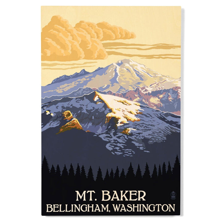 Bellingham, Washington, Mt. Baker with Yellow Clouds Lantern Press Artwork, Wood Signs and Postcards Wood Lantern Press 