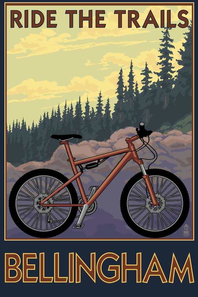 Bellingham, Washington, Ride the Trails, Art & Giclee Prints Art Lantern Press 12 x 18 Art Print 