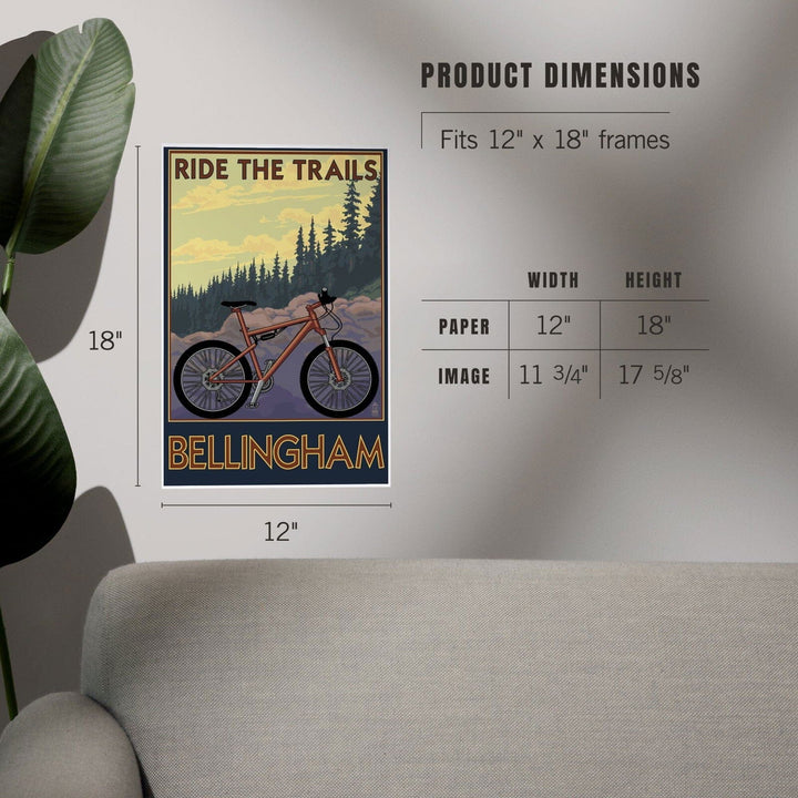 Bellingham, Washington, Ride the Trails, Art & Giclee Prints Art Lantern Press 