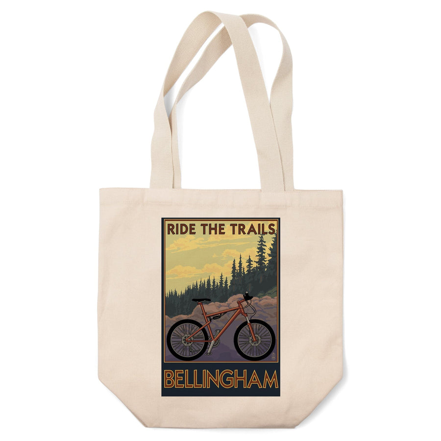 Bellingham, Washington, Ride the Trails, Lantern Press Artwork, Tote Bag Totes Lantern Press 