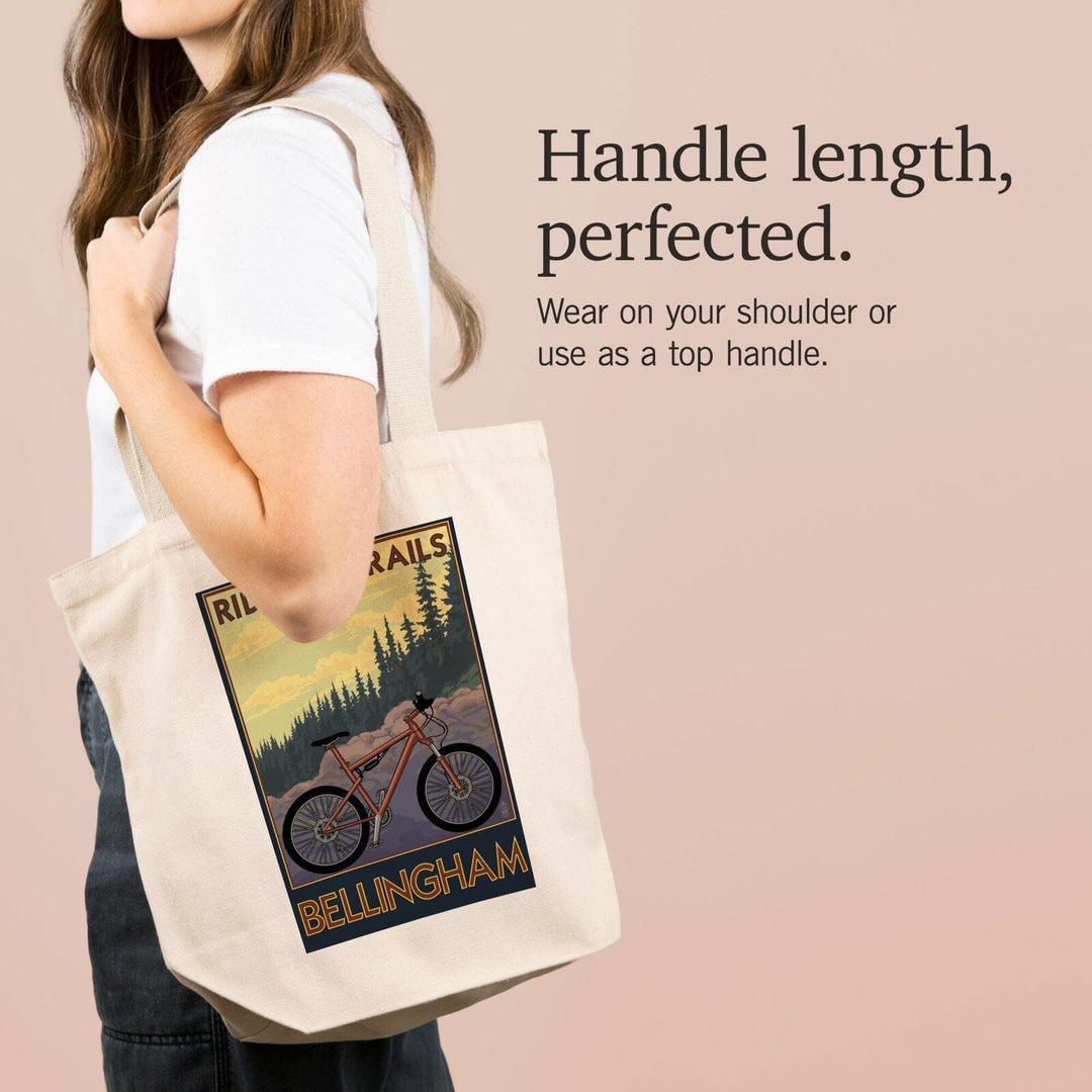 Bellingham, Washington, Ride the Trails, Lantern Press Artwork, Tote Bag Totes Lantern Press 