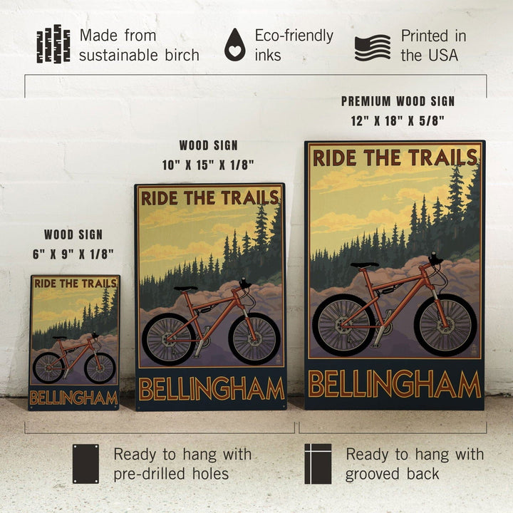 Bellingham, Washington, Ride the Trails, Lantern Press Artwork, Wood Signs and Postcards Wood Lantern Press 