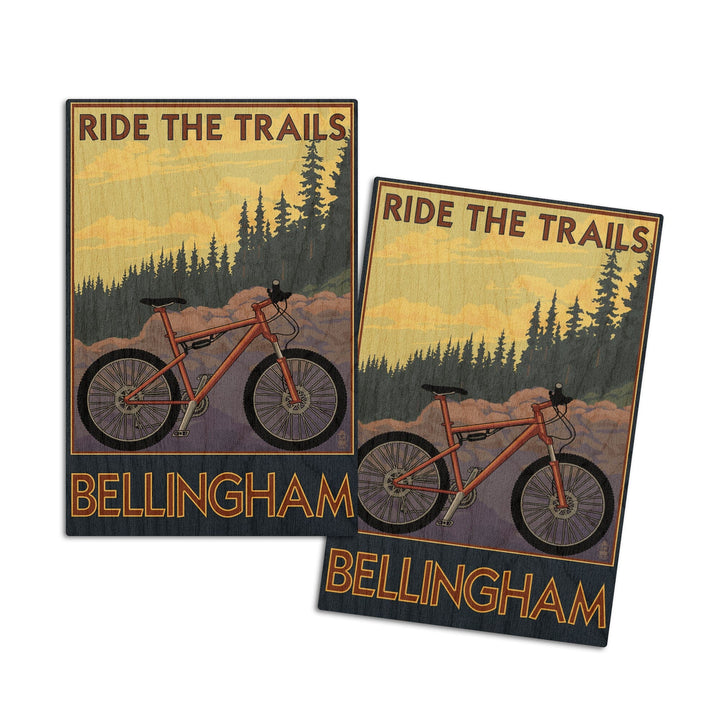 Bellingham, Washington, Ride the Trails, Lantern Press Artwork, Wood Signs and Postcards Wood Lantern Press 4x6 Wood Postcard Set 