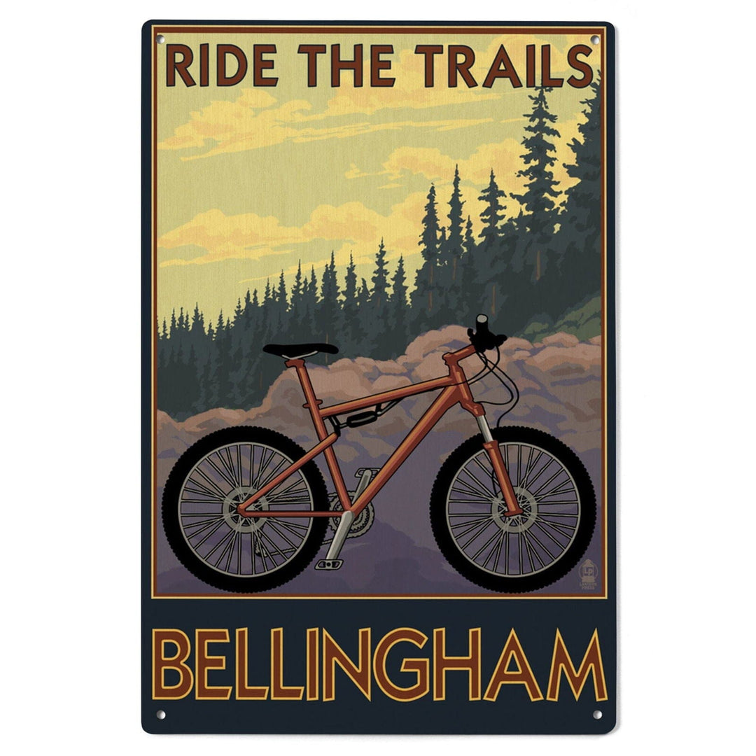 Bellingham, Washington, Ride the Trails, Lantern Press Artwork, Wood Signs and Postcards Wood Lantern Press 