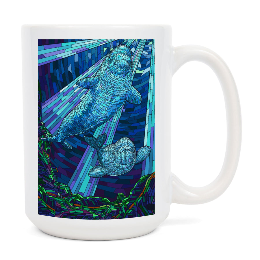 Beluga, Mosaic, Lantern Press Artwork, Ceramic Mug Mugs Lantern Press 