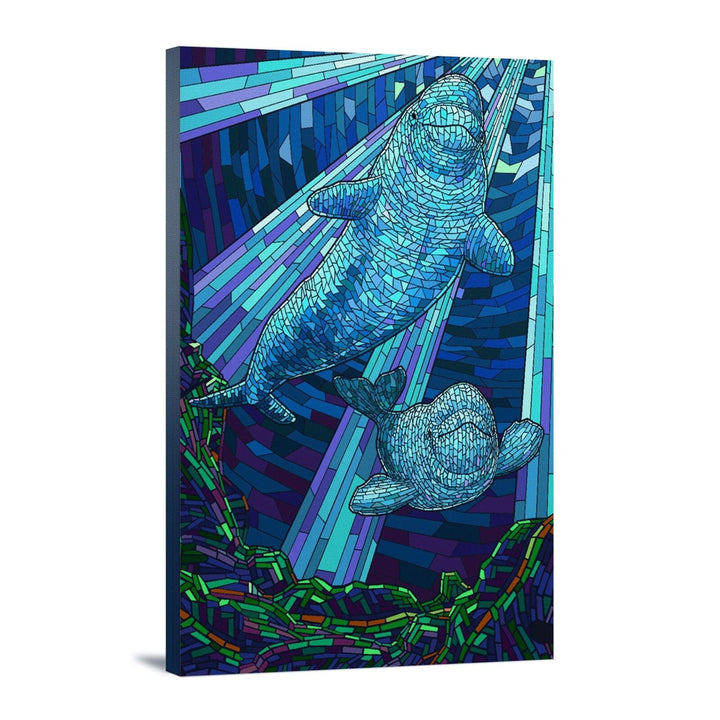 Beluga, Mosaic, Lantern Press Artwork, Stretched Canvas Canvas Lantern Press 12x18 Stretched Canvas 