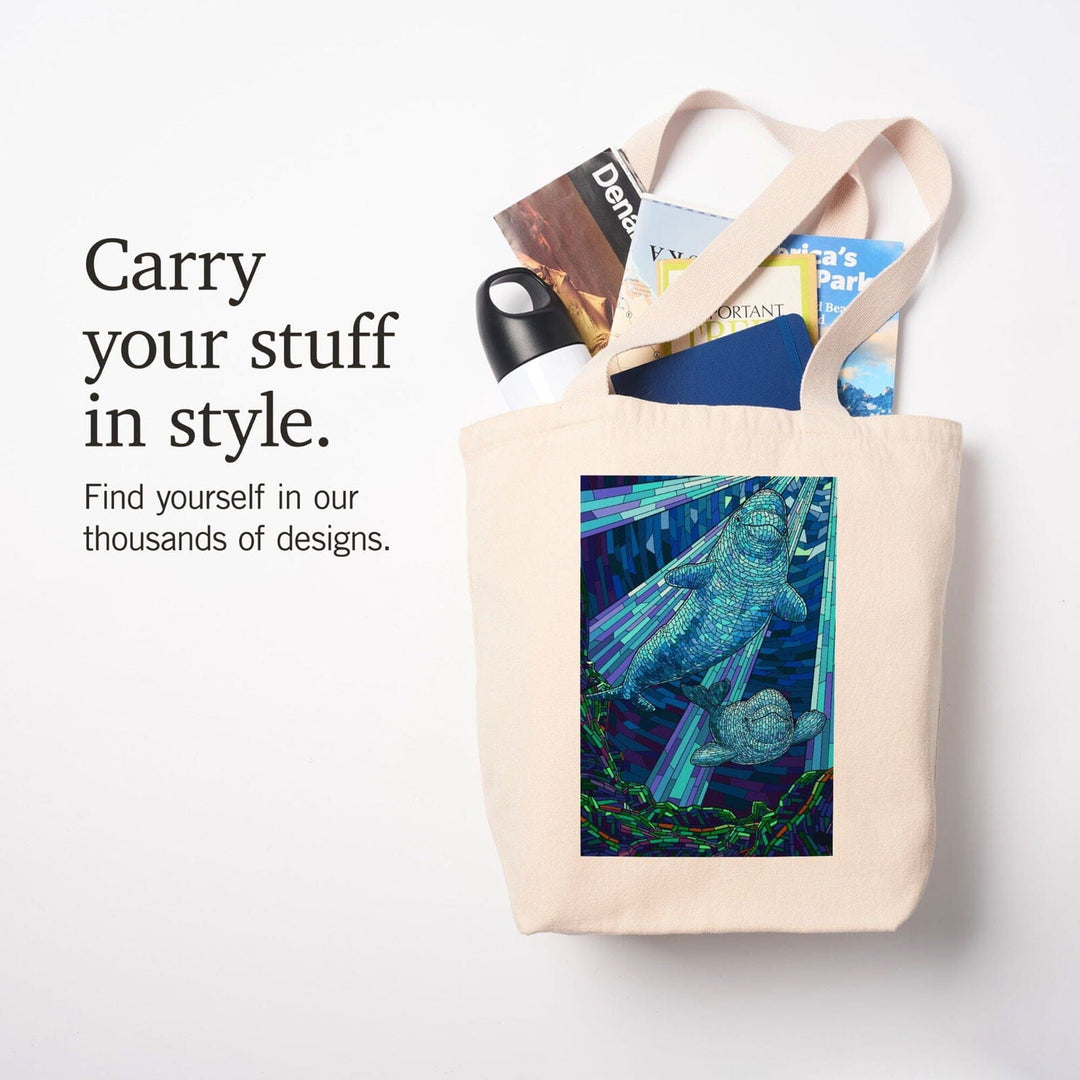 Beluga, Mosaic, Lantern Press Artwork, Tote Bag Totes Lantern Press 