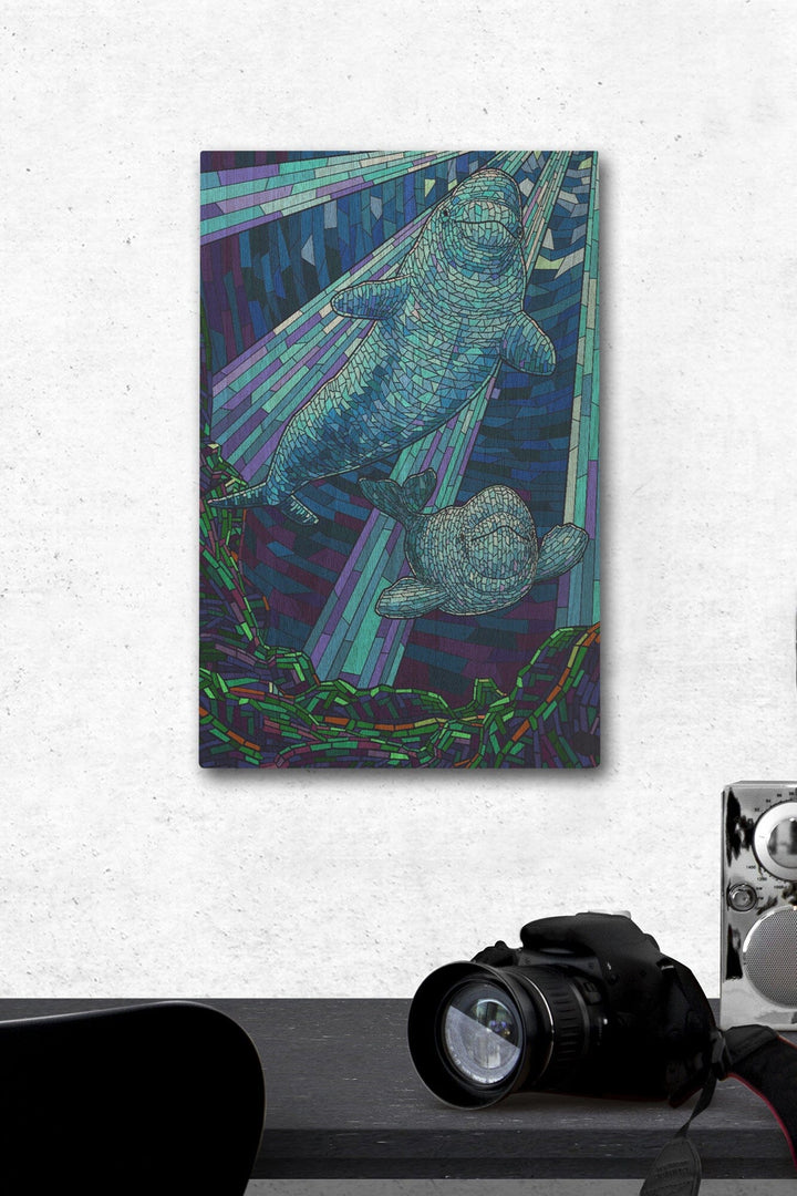 Beluga, Mosaic, Lantern Press Artwork, Wood Signs and Postcards Wood Lantern Press 12 x 18 Wood Gallery Print 