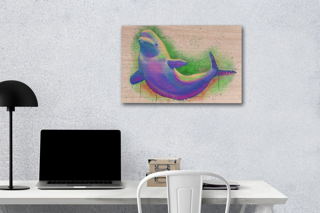 Beluga Whale, Vivid Colors, Lantern Press Artwork, Wood Signs and Postcards Wood Lantern Press 12 x 18 Wood Gallery Print 