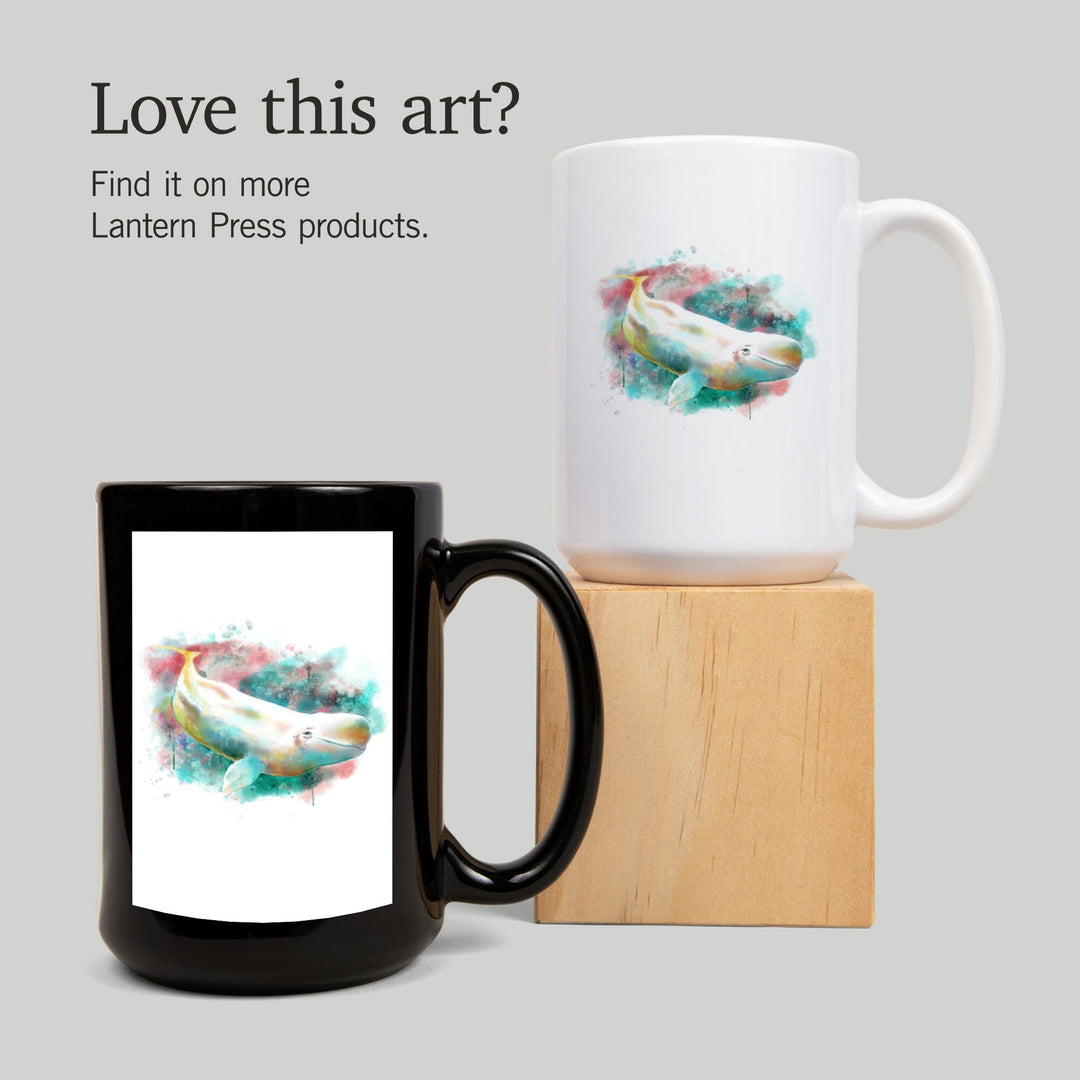 Beluga Whale, Watercolor, Lantern Press Artwork, Ceramic Mug Mugs Lantern Press 