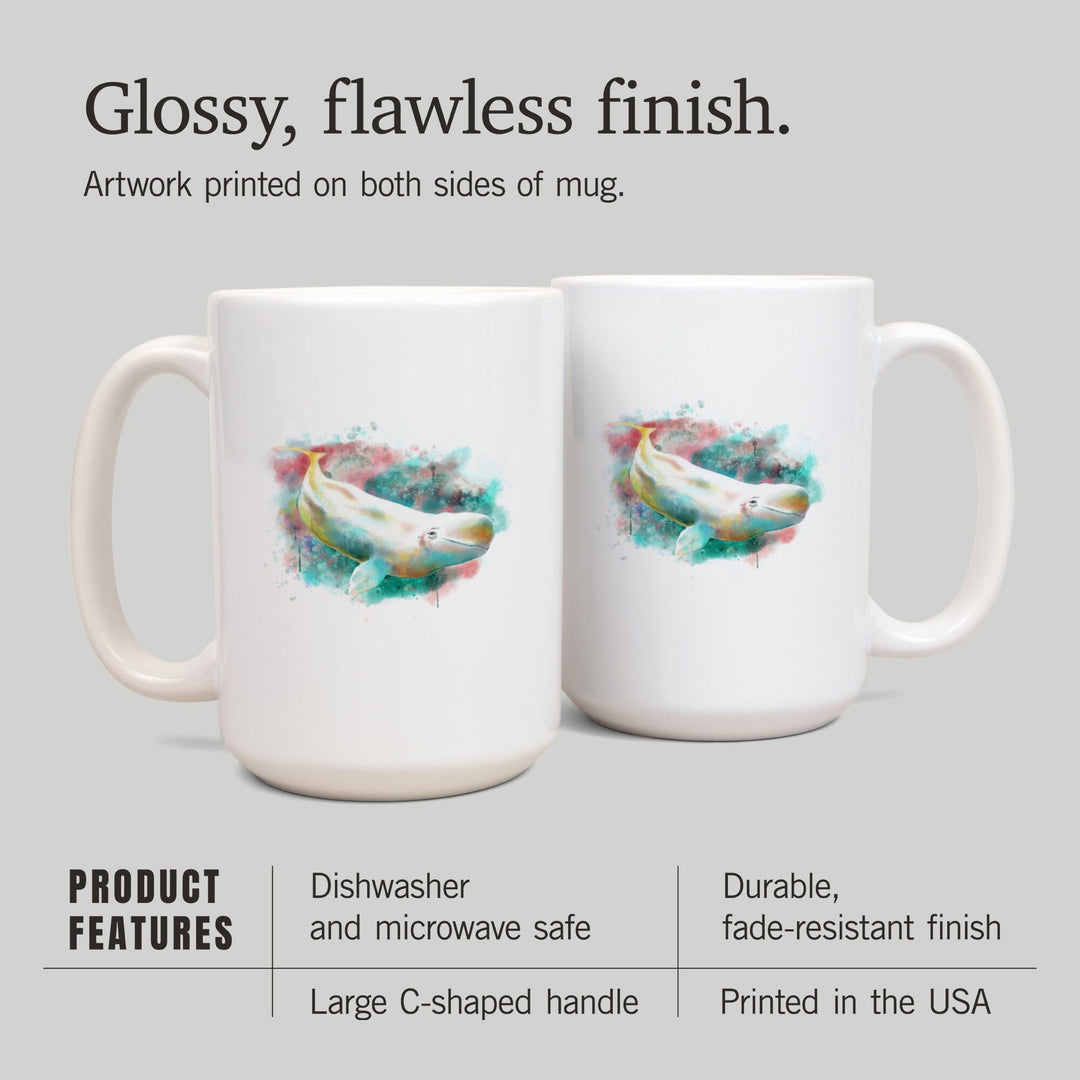 Beluga Whale, Watercolor, Lantern Press Artwork, Ceramic Mug Mugs Lantern Press 