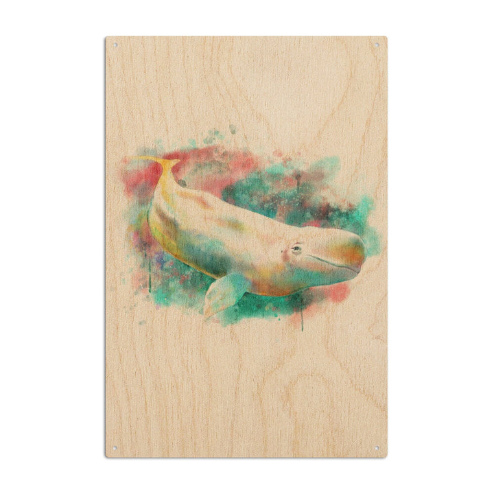 Beluga Whale, Watercolor, Lantern Press Artwork, Wood Signs and Postcards Wood Lantern Press 10 x 15 Wood Sign 
