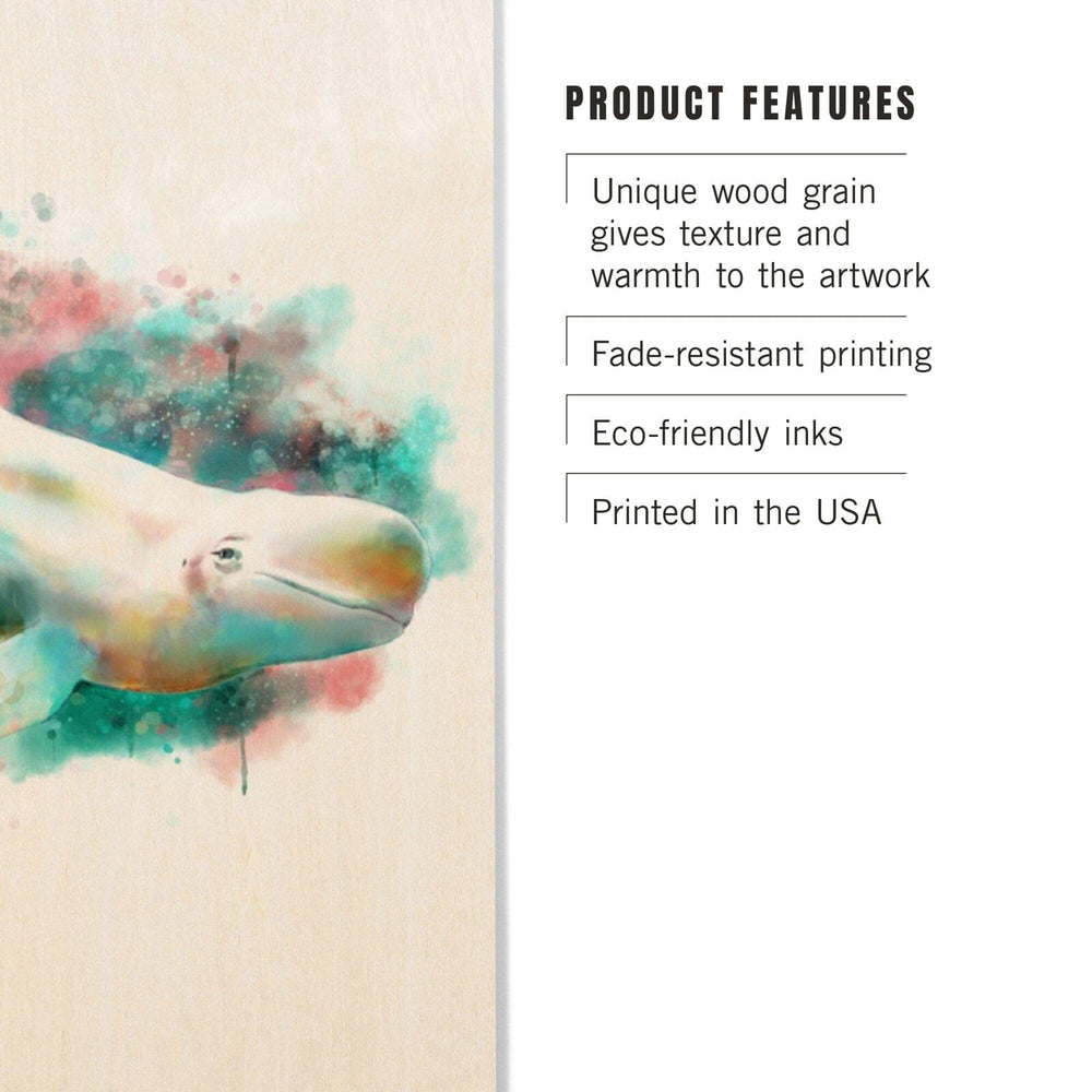 Beluga Whale, Watercolor, Lantern Press Artwork, Wood Signs and Postcards Wood Lantern Press 
