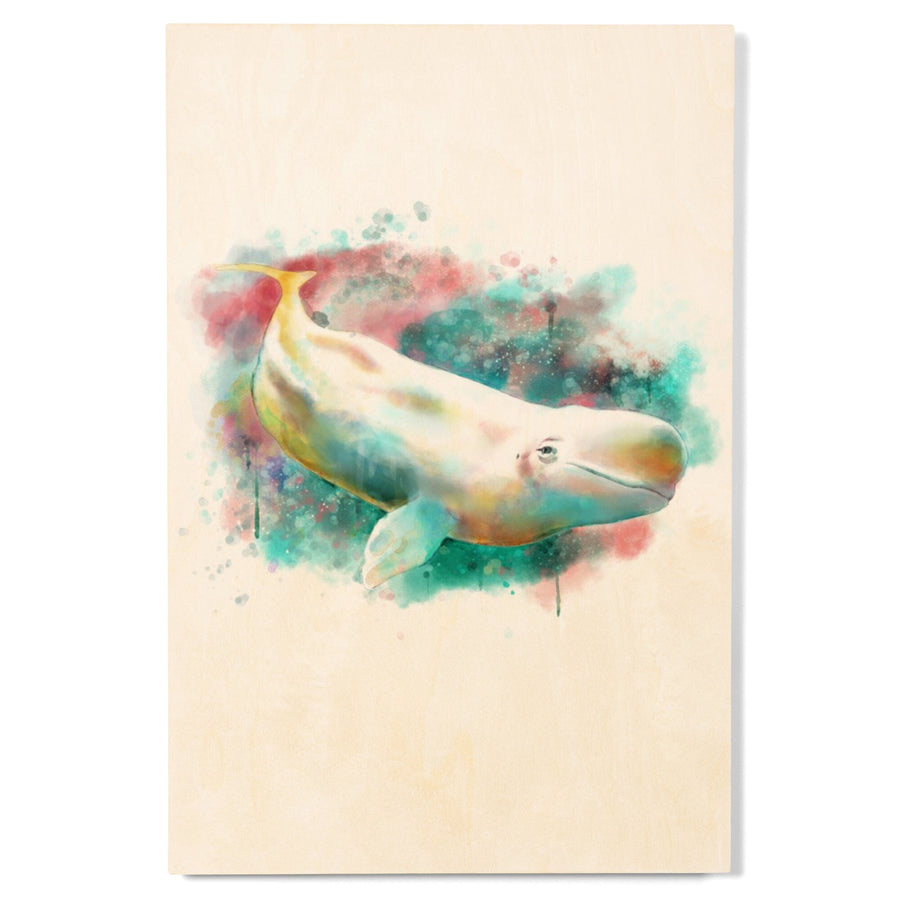Beluga Whale, Watercolor, Lantern Press Artwork, Wood Signs and Postcards Wood Lantern Press 