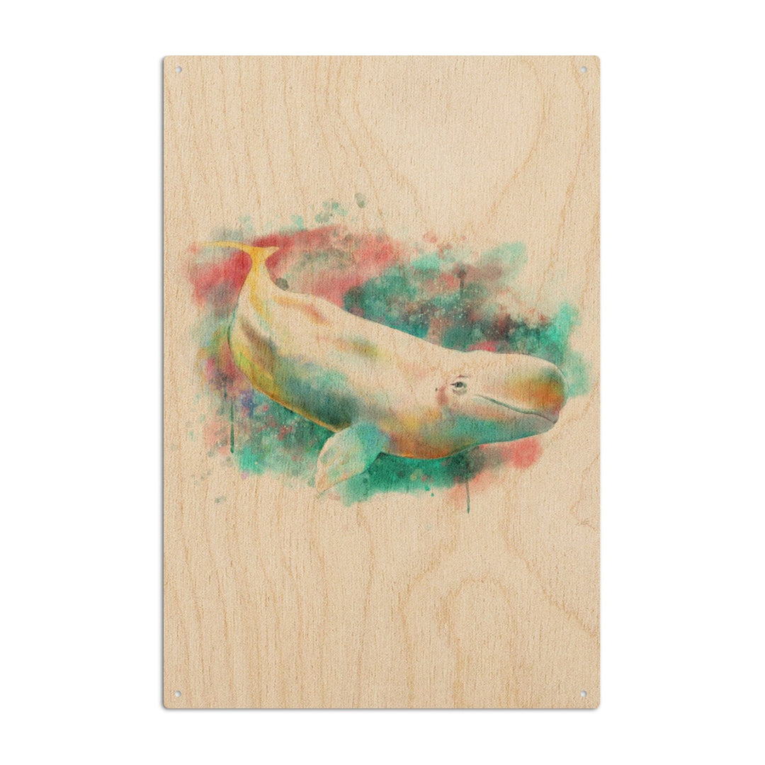 Beluga Whale, Watercolor, Lantern Press Artwork, Wood Signs and Postcards Wood Lantern Press 6x9 Wood Sign 