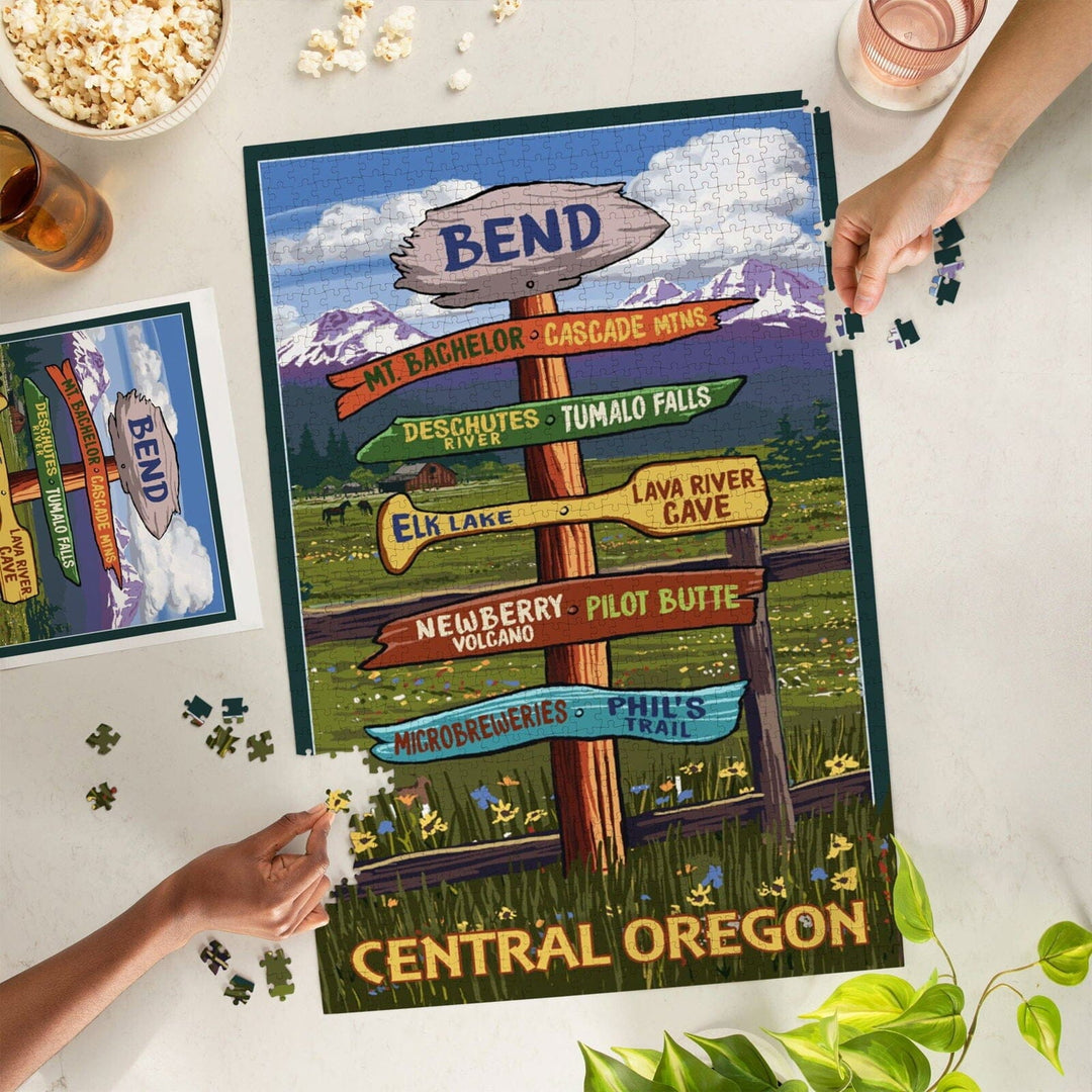 Bend, Central Oregon, Destination Signpost, Jigsaw Puzzle Puzzle Lantern Press 