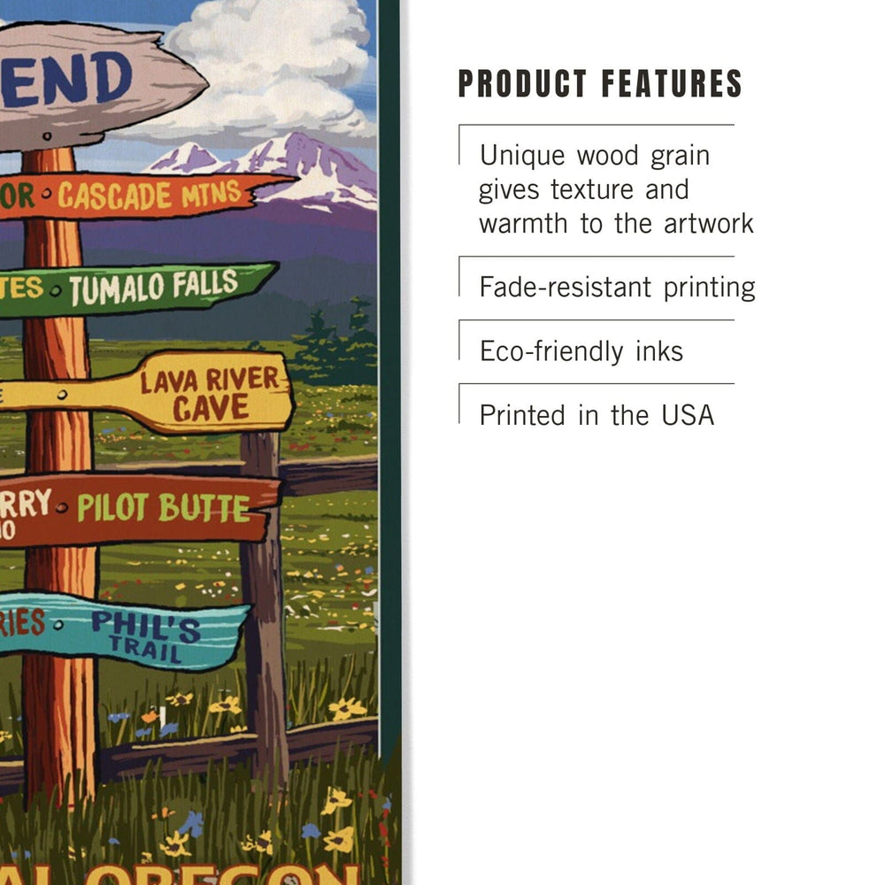 Bend, Central Oregon, Destination Signpost, Lantern Press Artwork, Wood Signs and Postcards Wood Lantern Press 
