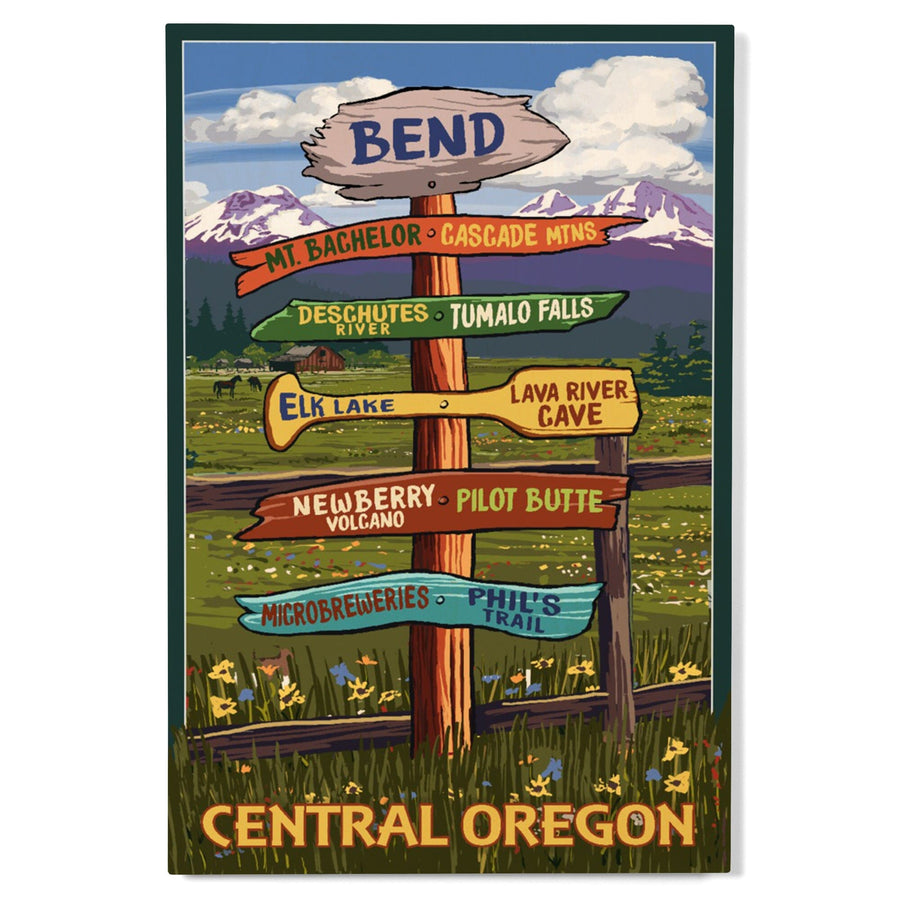 Bend, Central Oregon, Destination Signpost, Lantern Press Artwork, Wood Signs and Postcards Wood Lantern Press 