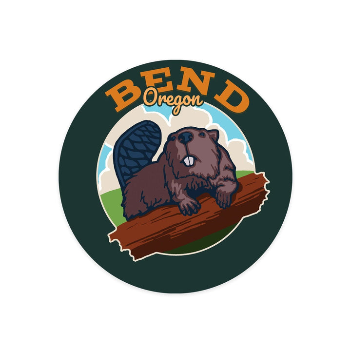 Bend, Oregon, Beaver and River, Contour, Vinyl Sticker Sticker Lantern Press 