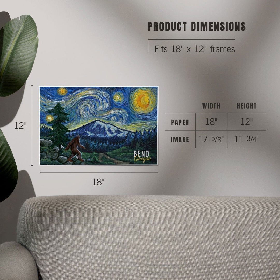 Bend, Oregon, Bigfoot, Starry Night, Art & Giclee Prints Art Lantern Press 