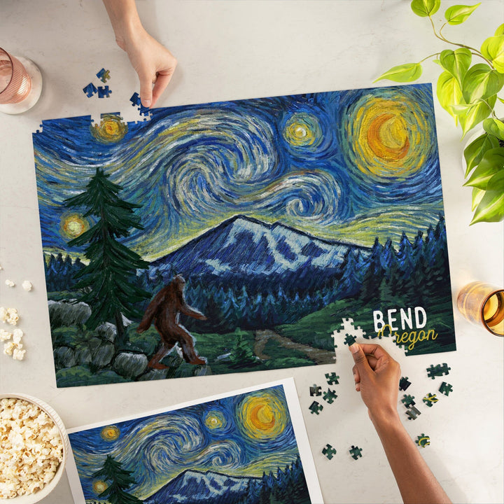 Bend, Oregon, Bigfoot, Starry Night, Jigsaw Puzzle Puzzle Lantern Press 