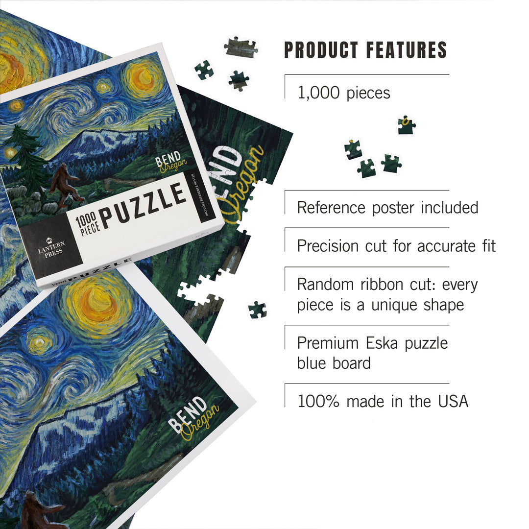 Bend, Oregon, Bigfoot, Starry Night, Jigsaw Puzzle Puzzle Lantern Press 