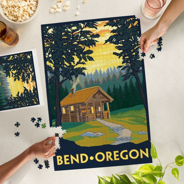 Bend, Oregon, Cabin in the Woods Scene, Jigsaw Puzzle Puzzle Lantern Press 