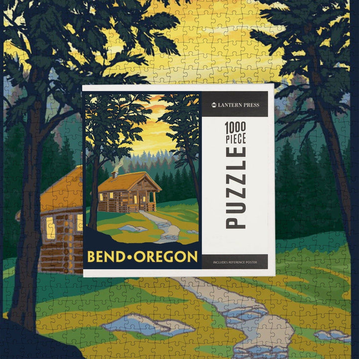 Bend, Oregon, Cabin in the Woods Scene, Jigsaw Puzzle Puzzle Lantern Press 