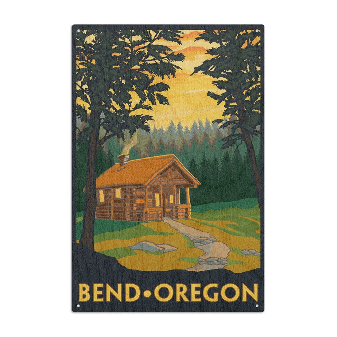 Bend, Oregon, Cabin in the Woods Scene, Lantern Press Artwork, Wood Signs and Postcards Wood Lantern Press 10 x 15 Wood Sign 