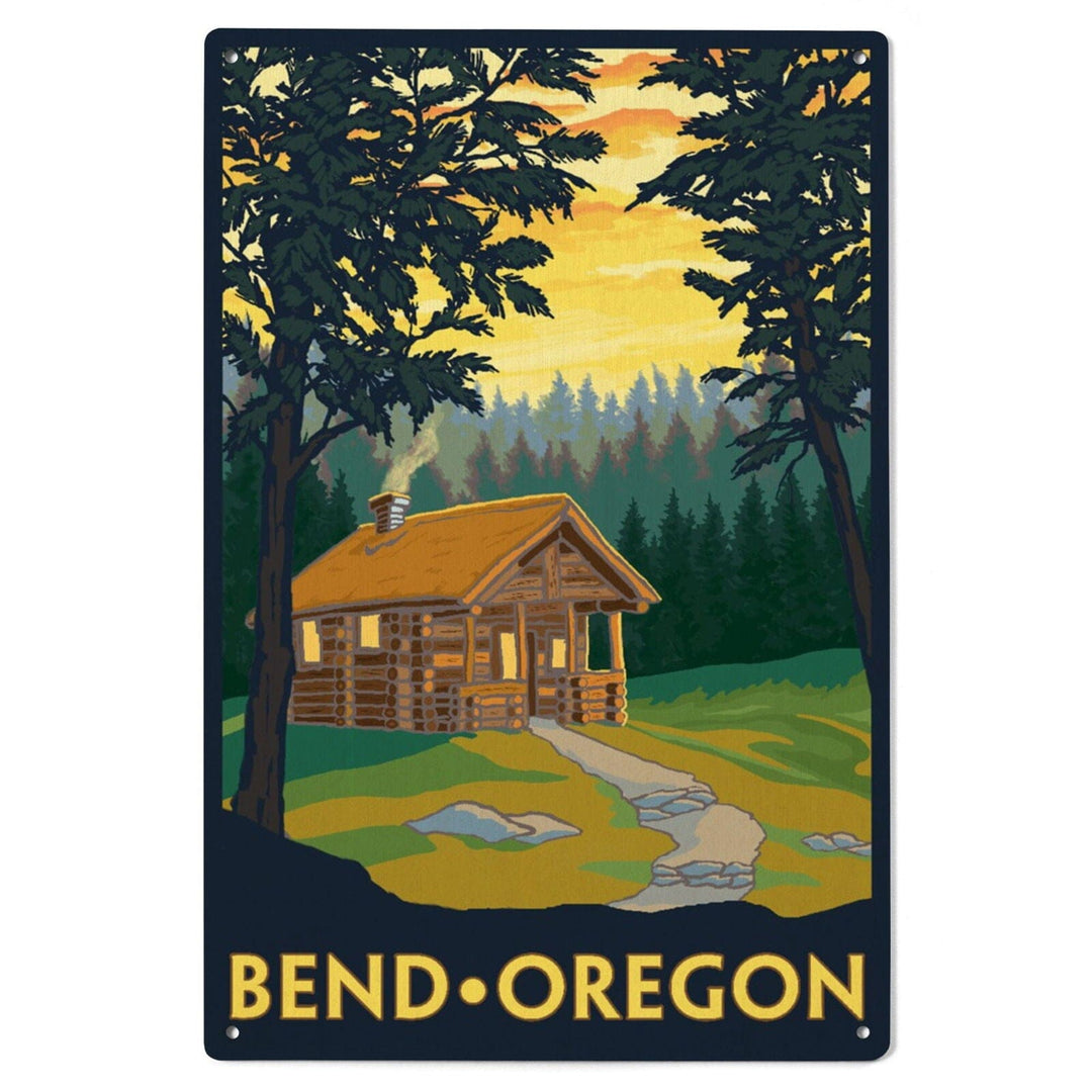 Bend, Oregon, Cabin in the Woods Scene, Lantern Press Artwork, Wood Signs and Postcards Wood Lantern Press 