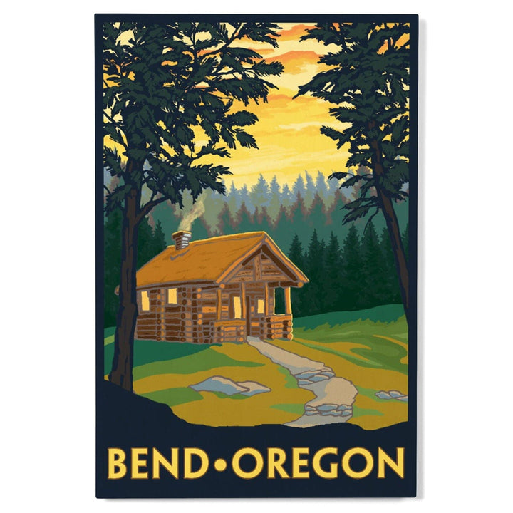 Bend, Oregon, Cabin in the Woods Scene, Lantern Press Artwork, Wood Signs and Postcards Wood Lantern Press 