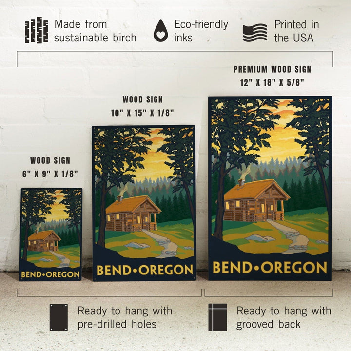 Bend, Oregon, Cabin in the Woods Scene, Lantern Press Artwork, Wood Signs and Postcards Wood Lantern Press 