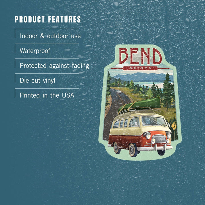 Bend, Oregon, Camper Van and Lake, Contour, Vinyl Sticker Sticker Lantern Press 