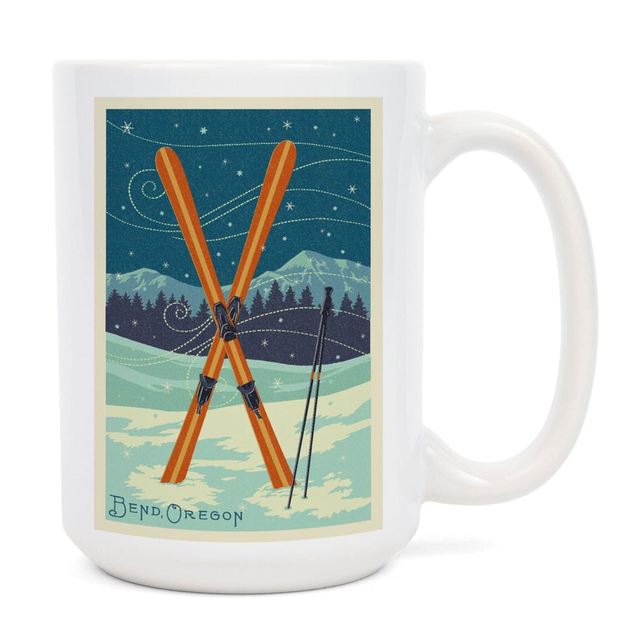 Bend, Oregon, Crossed Skis, Letterpress, Lantern Press Artwork, Ceramic Mug Mugs Lantern Press 